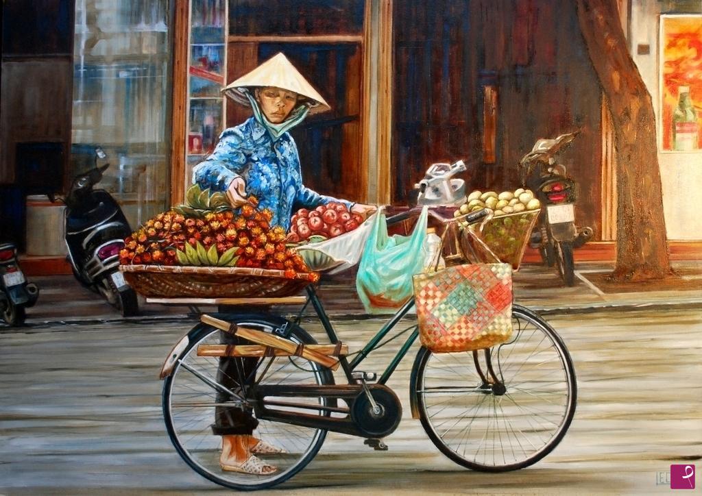 quadri in vendita online - Venditrice di frutta ad Hanoi