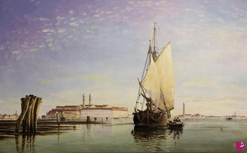 quadri in vendita online - Venezia, Laguna di sera dall'isola di San Servolo