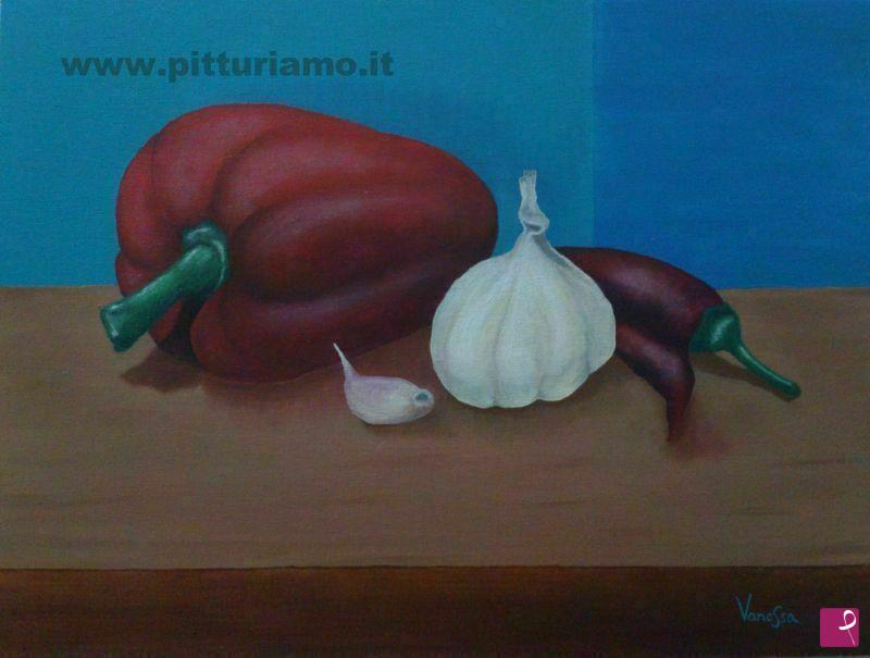 quadri in vendita online - verdure rosse e aglio