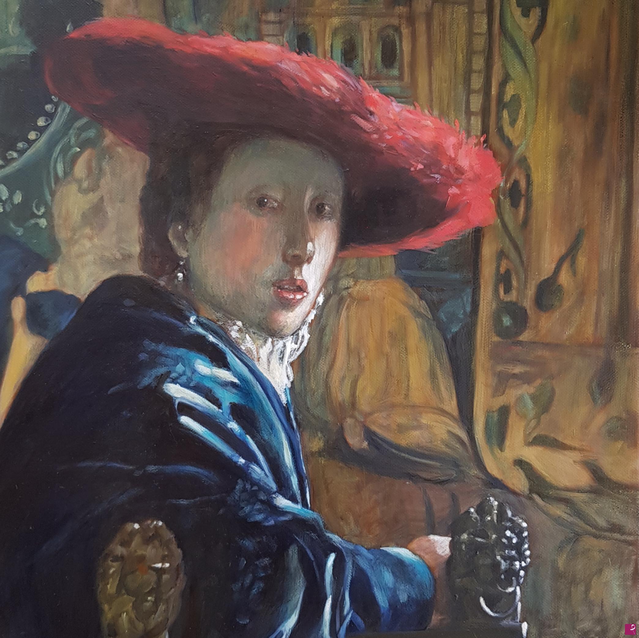 quadri in vendita online - Vermeer "The girl with a red hat"