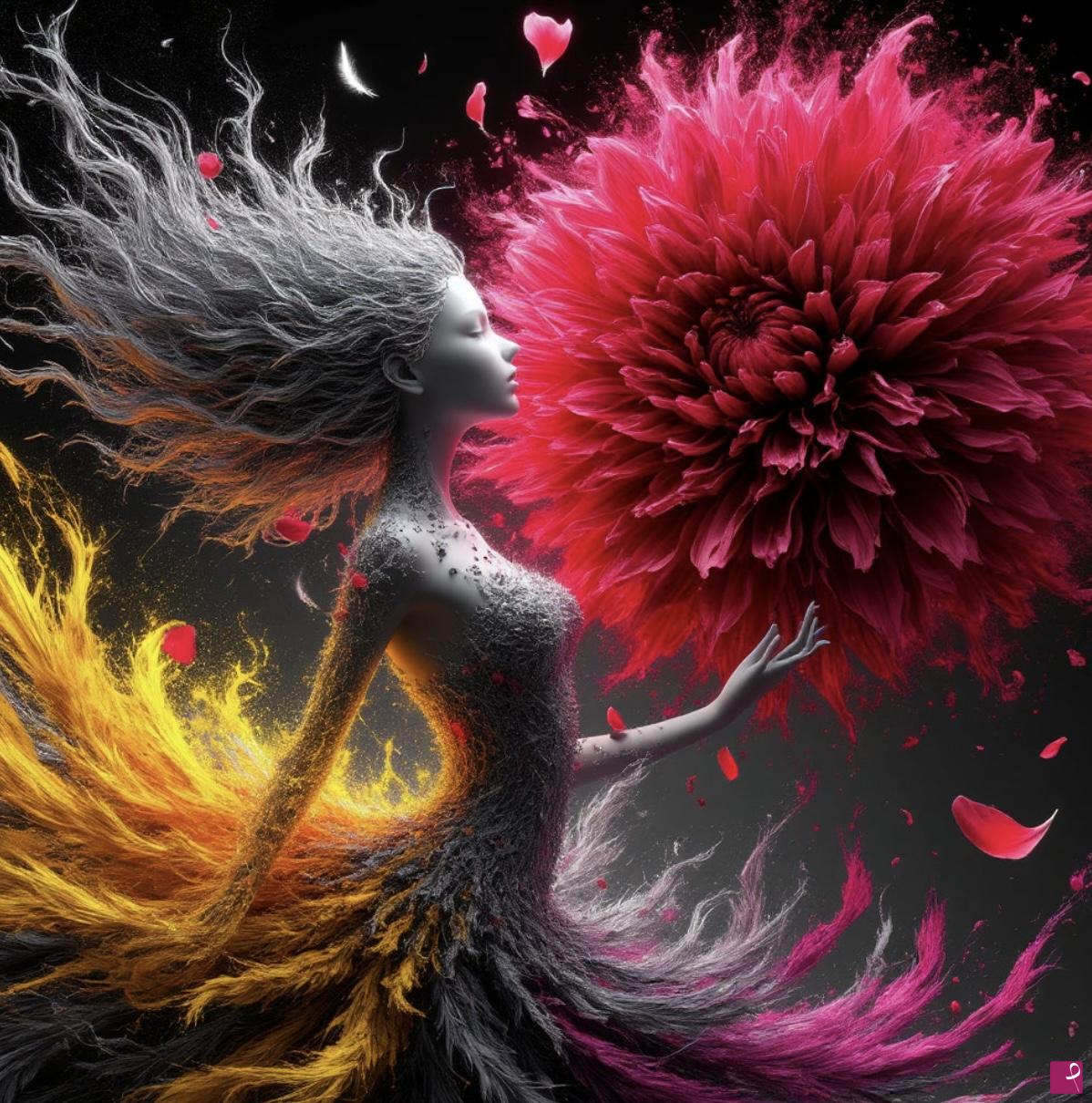 quadri in vendita online - Very big flower and girl 