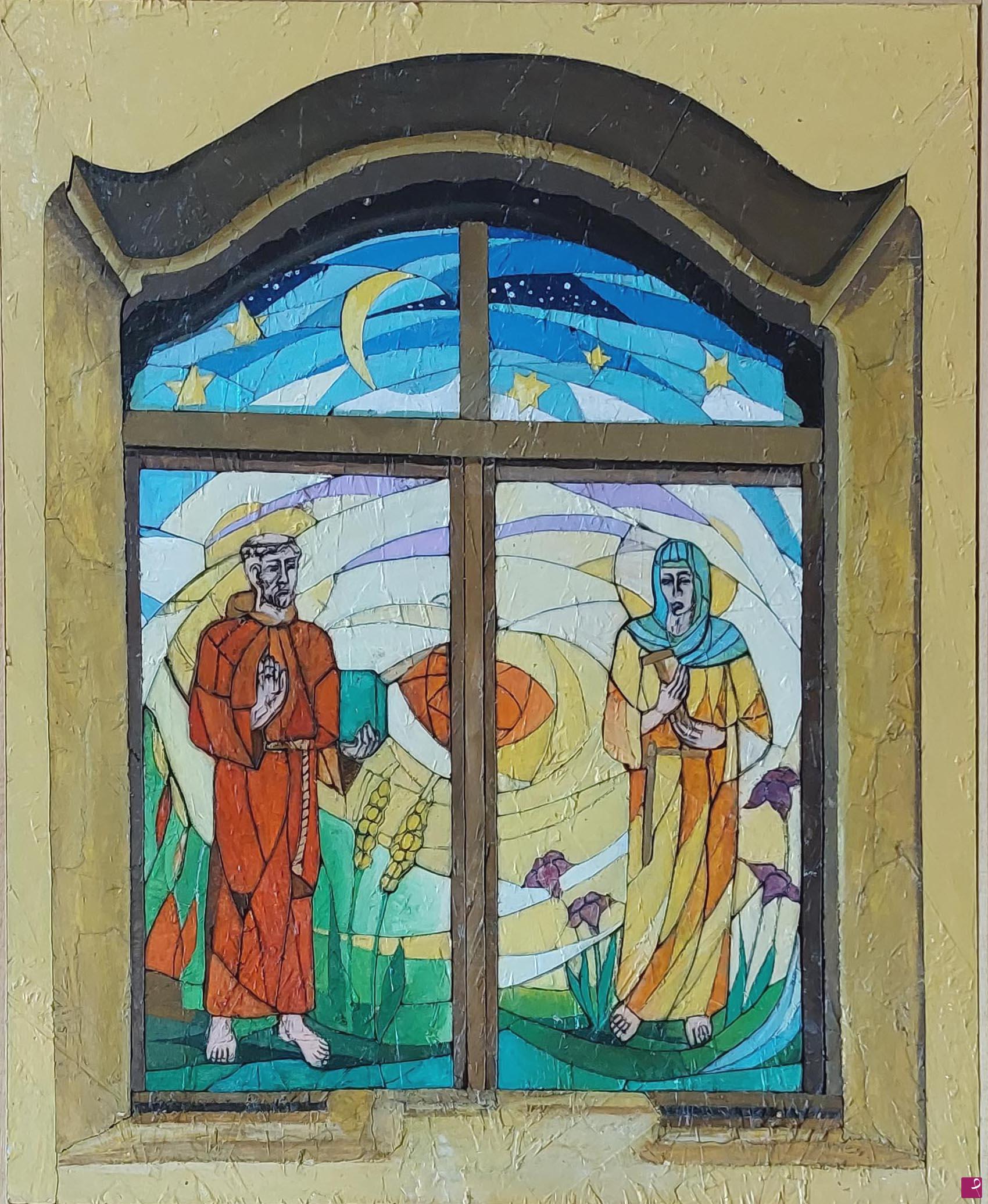 quadri in vendita online - Vetrata sul frontale della Chiesa di San Francesco - Oreno di Vimercate (MB)