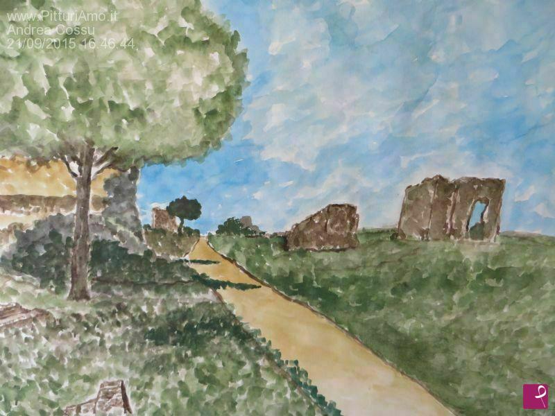 quadri in vendita online - Via Appia coi ruderi delle tombe