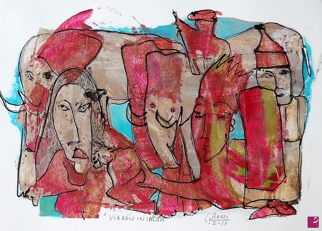 quadri in vendita online - " VIAGGIO IN INDIA" 33x24 cm tecnica mista su carta .autenticato dietro.pezzo unico