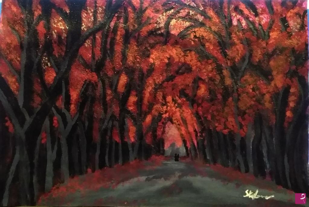quadri in vendita online - Viale alberato d'autunno