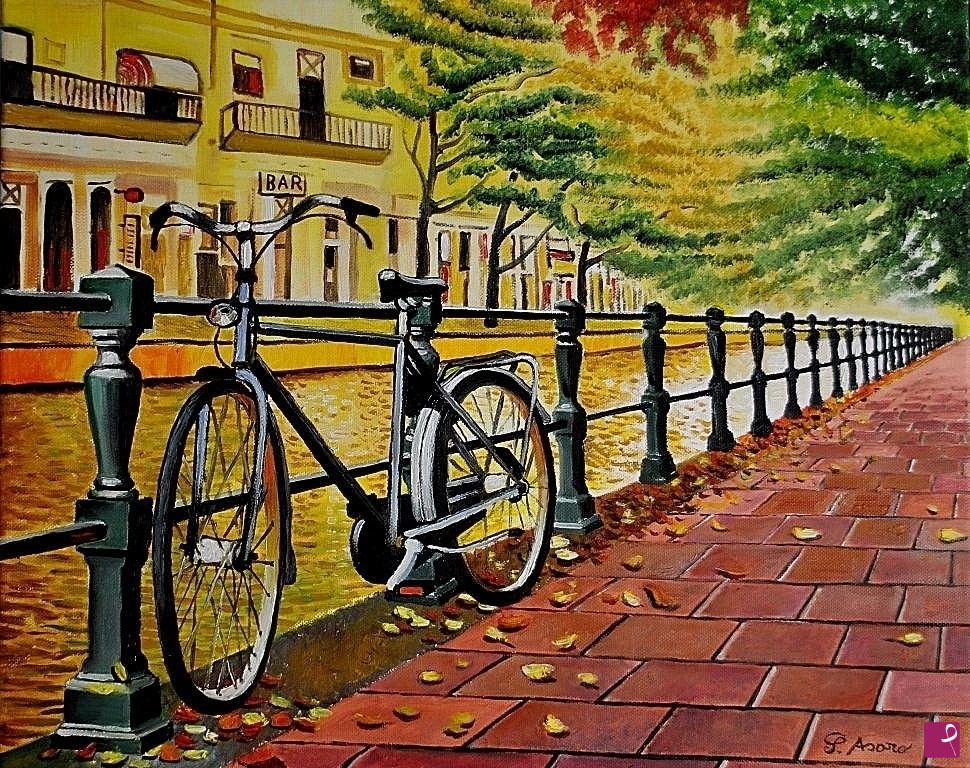 quadri in vendita online - Viale con bici