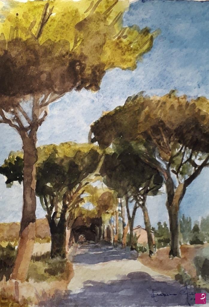 quadri in vendita online - Viale con pini marittimi