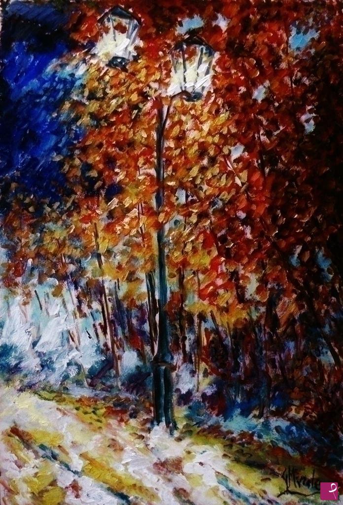 quadri in vendita online - VIALE ILLUMINATO IN AUTUNNO 