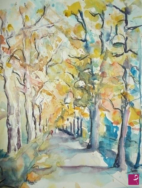 quadri in vendita online - Viale in autunno