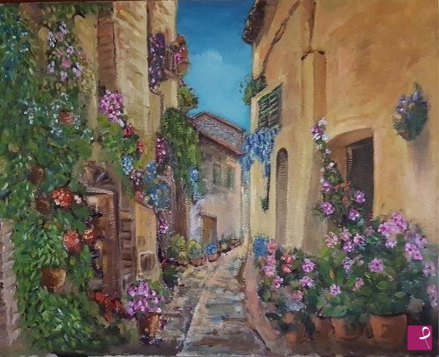 quadri in vendita online - Vicolo in fiore
