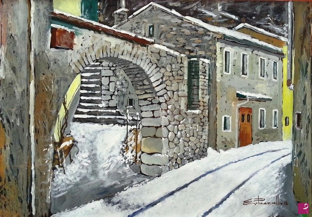 quadri in vendita online - Vicolo innevato