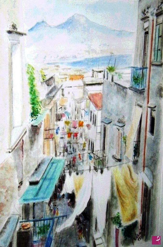 quadri in vendita online - Vicolo Spaccanapoli con vista Vesuvio