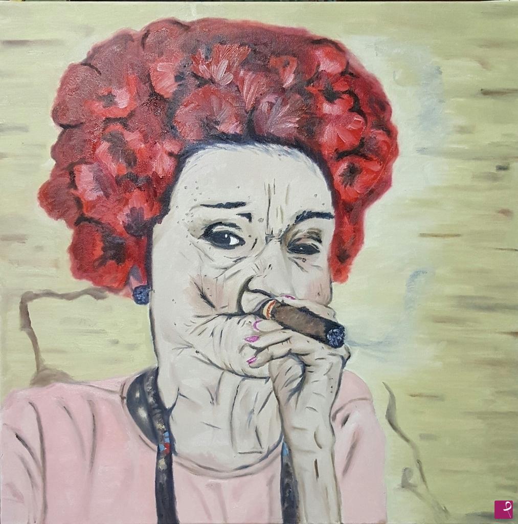 quadri in vendita online - Vieja Cubana Fumando Cigaro