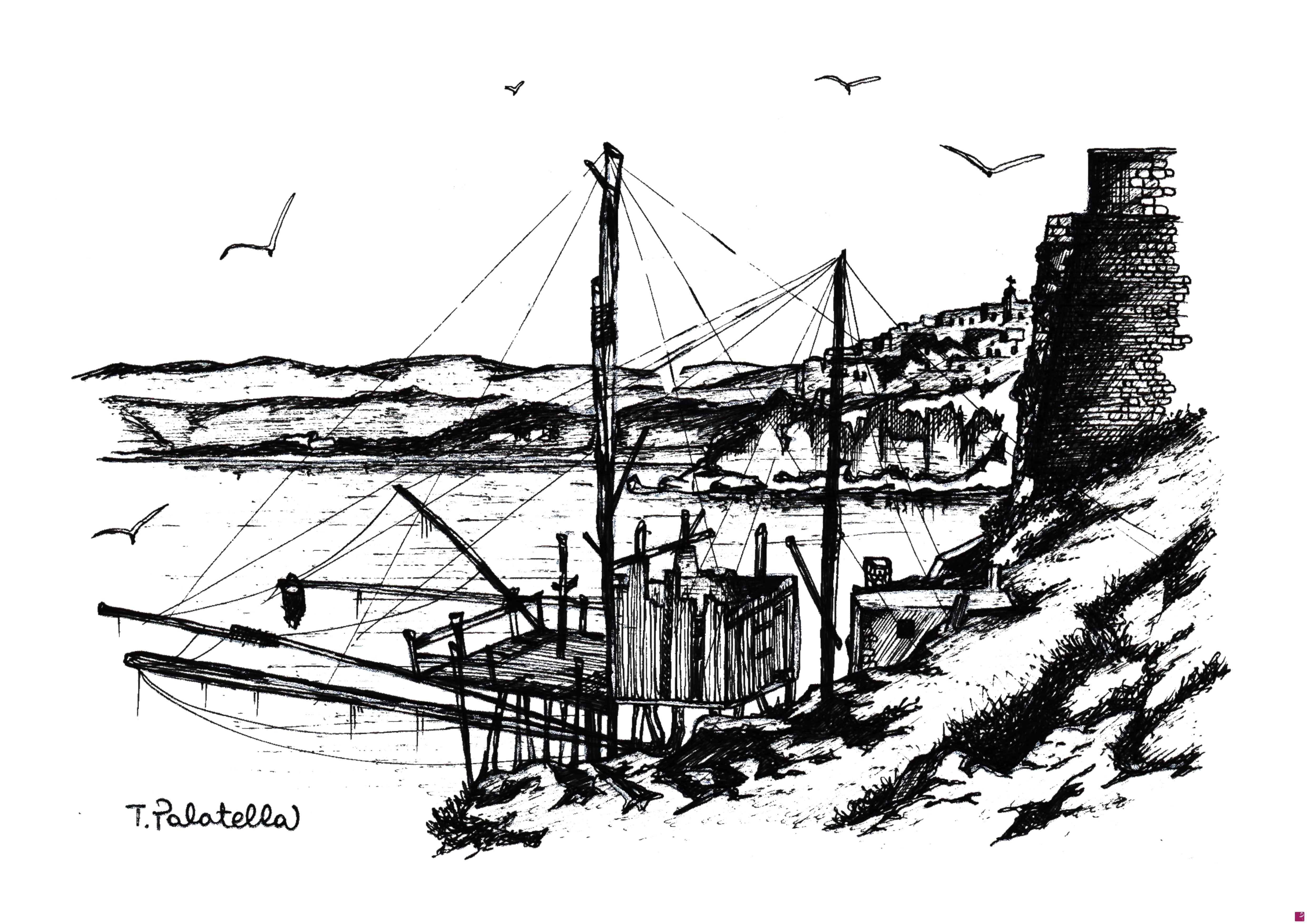 quadri in vendita online - Vieste - Trabucco con borgo