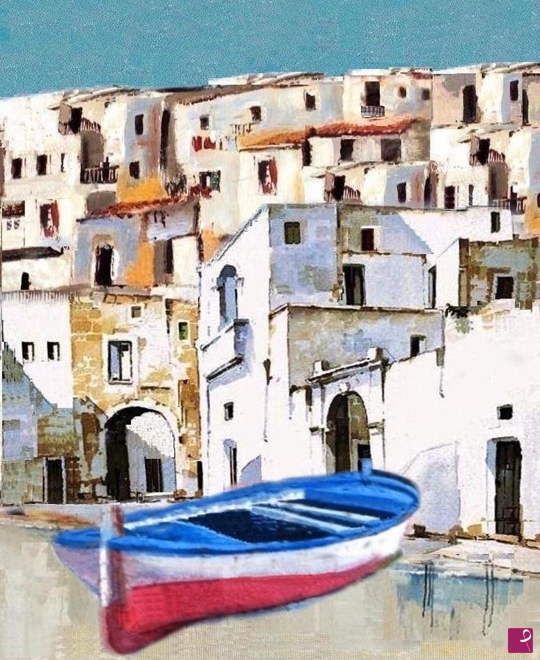 quadri in vendita online - Vieste Fg (case bianche con barca)