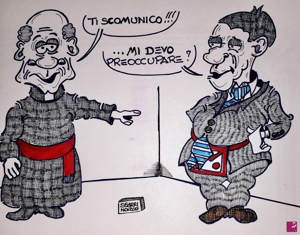 quadri in vendita online - Vignetta massonica: scomunica 