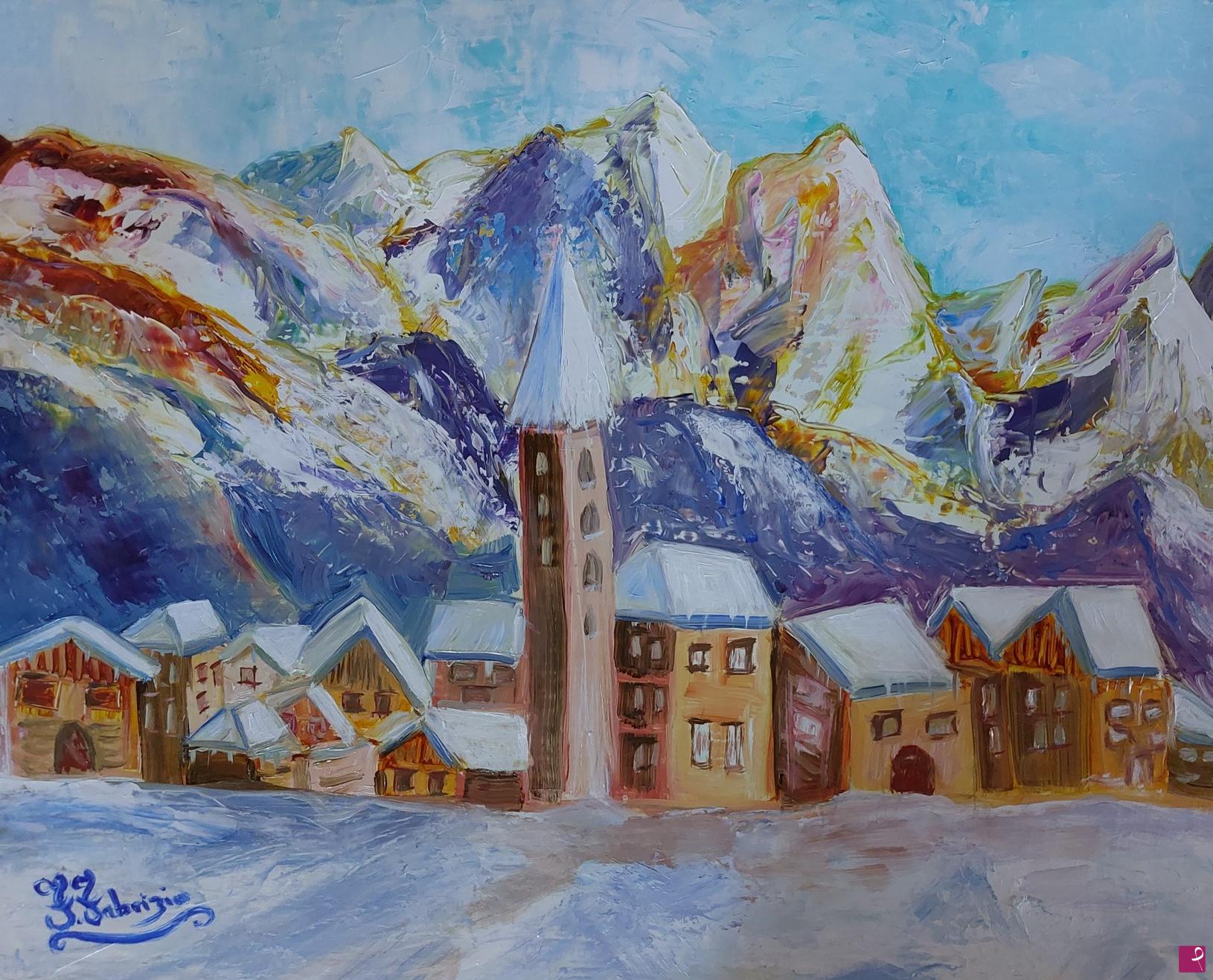 quadri in vendita online - Villaggio di montagna visto dai miei occhi