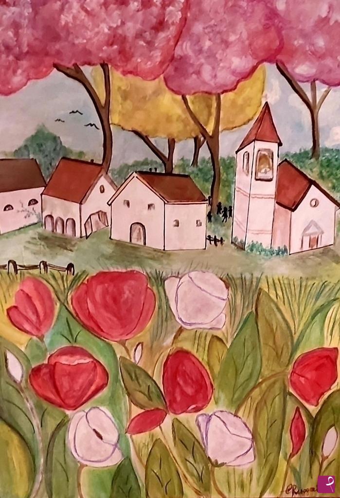 quadri in vendita online - Villaggio fantastico di primavera 