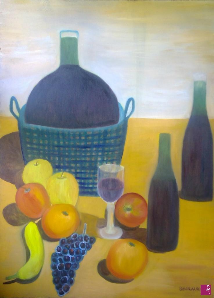 quadri in vendita online - Vino e frutta in taverna