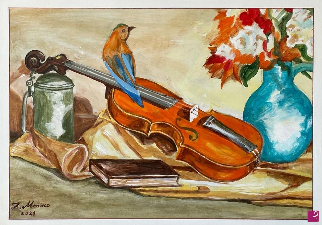 quadri in vendita online - Violino Con Uccello