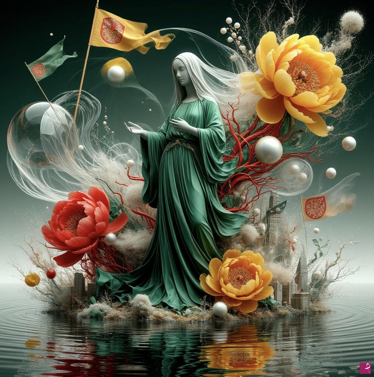 quadri in vendita online - Virgin Mary amidst flowers