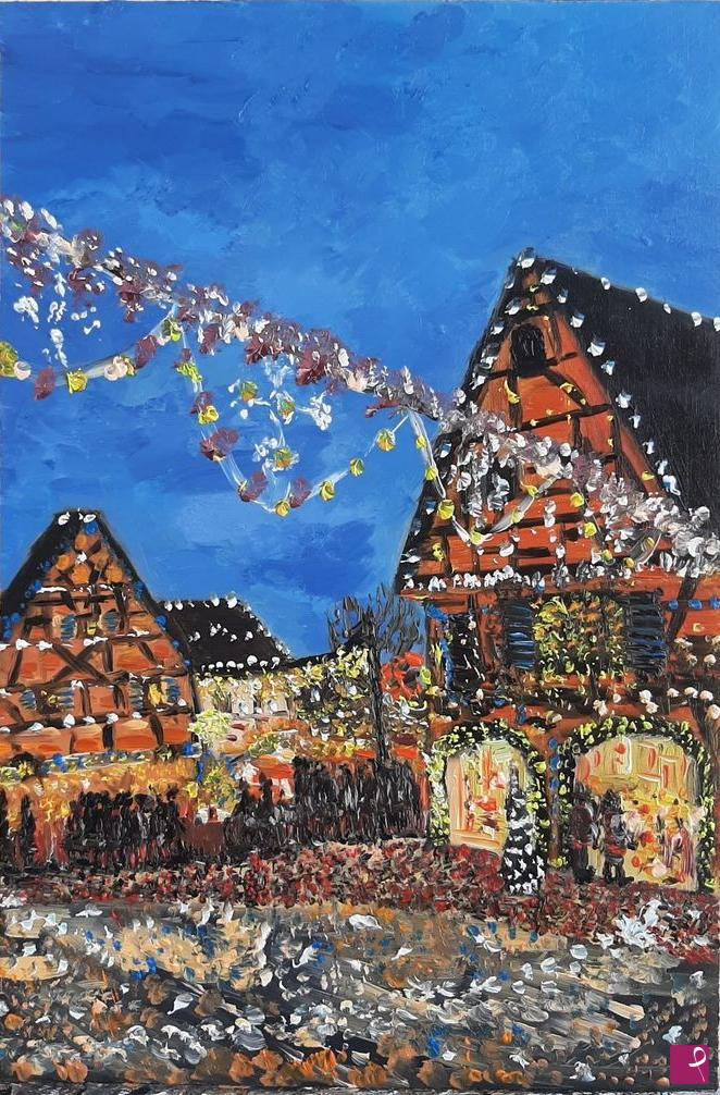 quadri in vendita online - Visitando il mercatino di Natale di Eguisheim