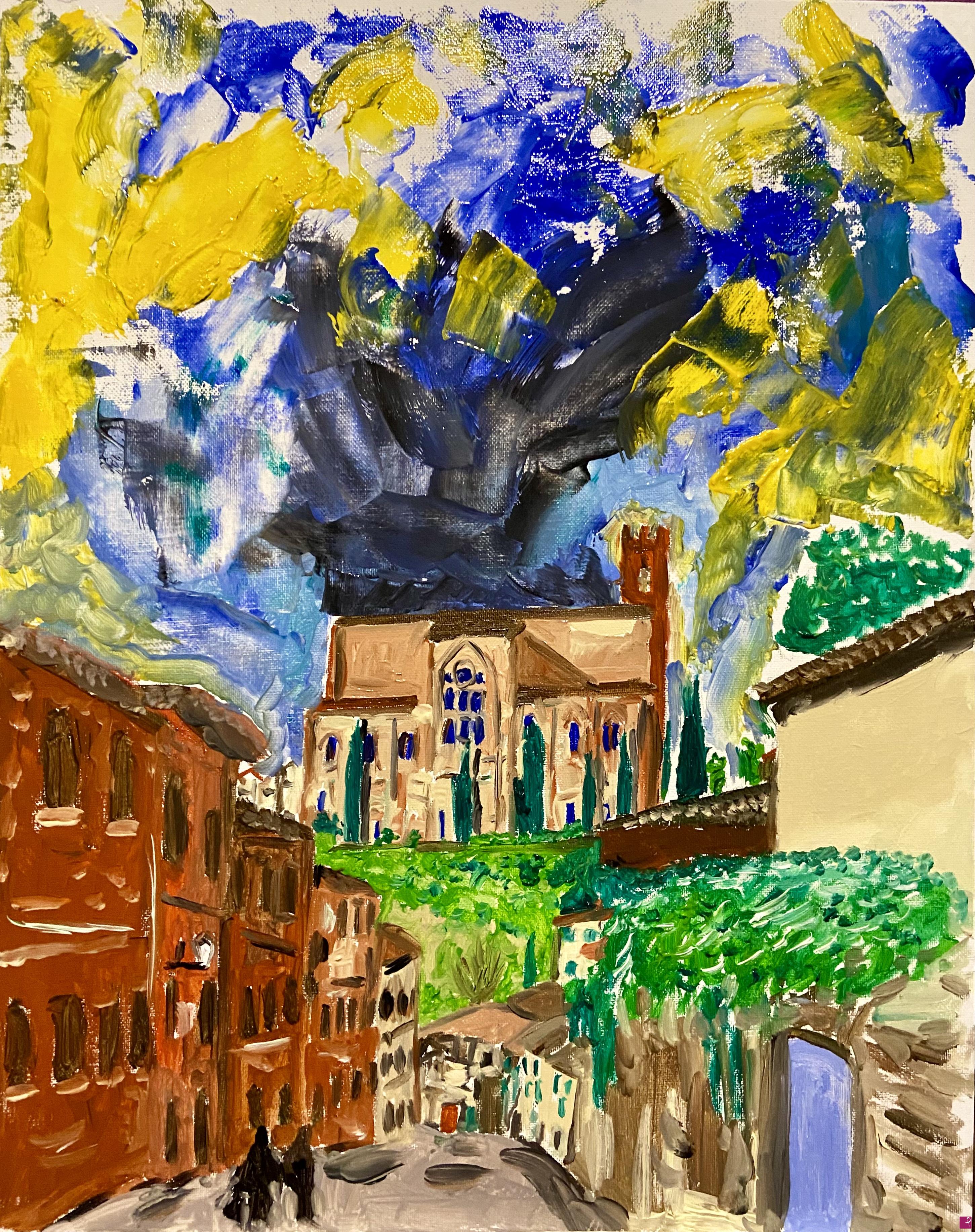 quadri in vendita online - Vista su San Domenico a Siena 