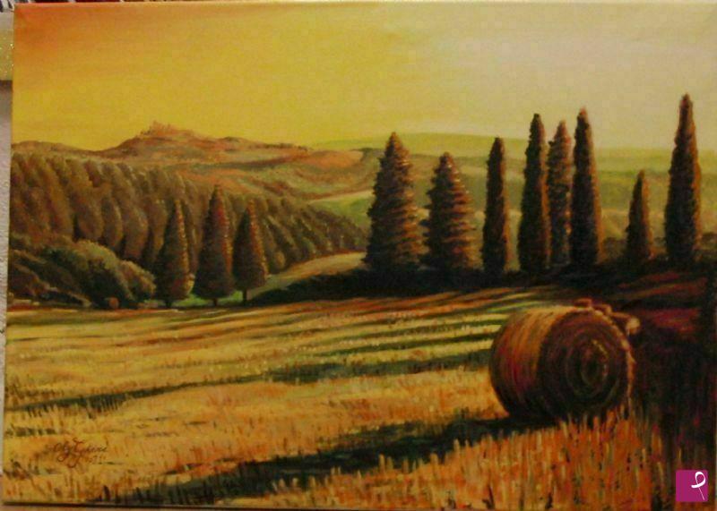 quadri in vendita online - Vista su San Gimignano in giallo
