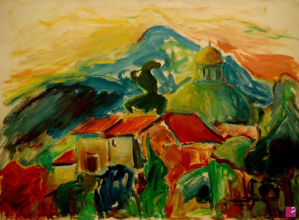 quadri in vendita online - Vista sull'Abbazia di San Martino delle scale (Sicilia)