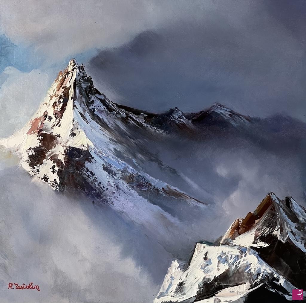 quadri in vendita online - Vista sulle montagne innevate