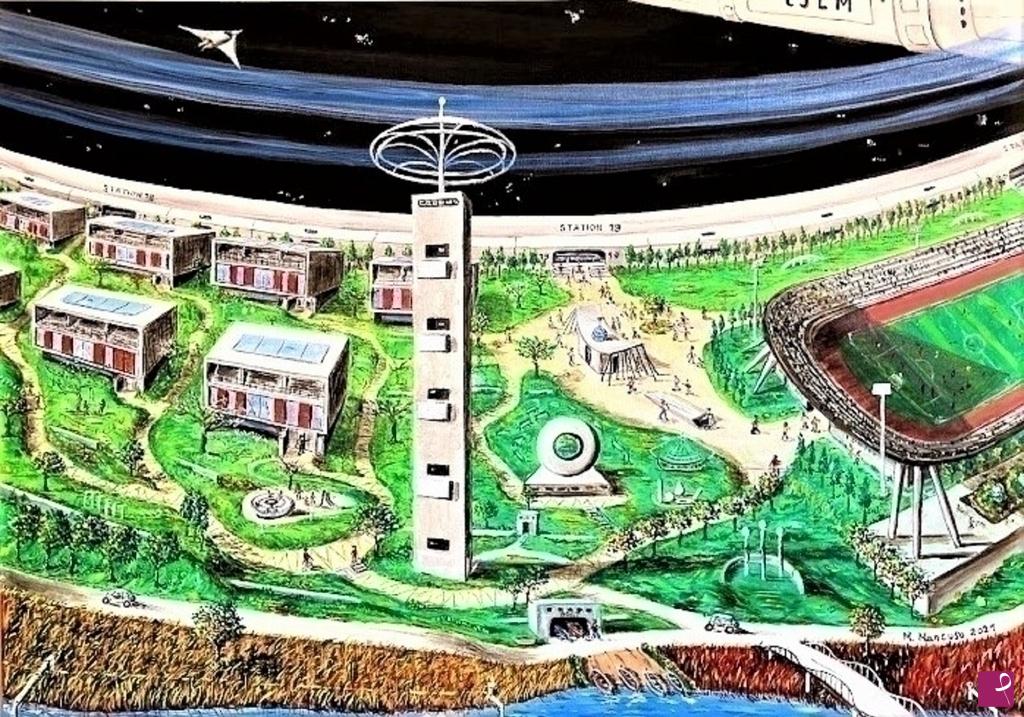 quadri in vendita online - Vita nell'isola dello spazio (2021) - olio su tela - cm 70x50