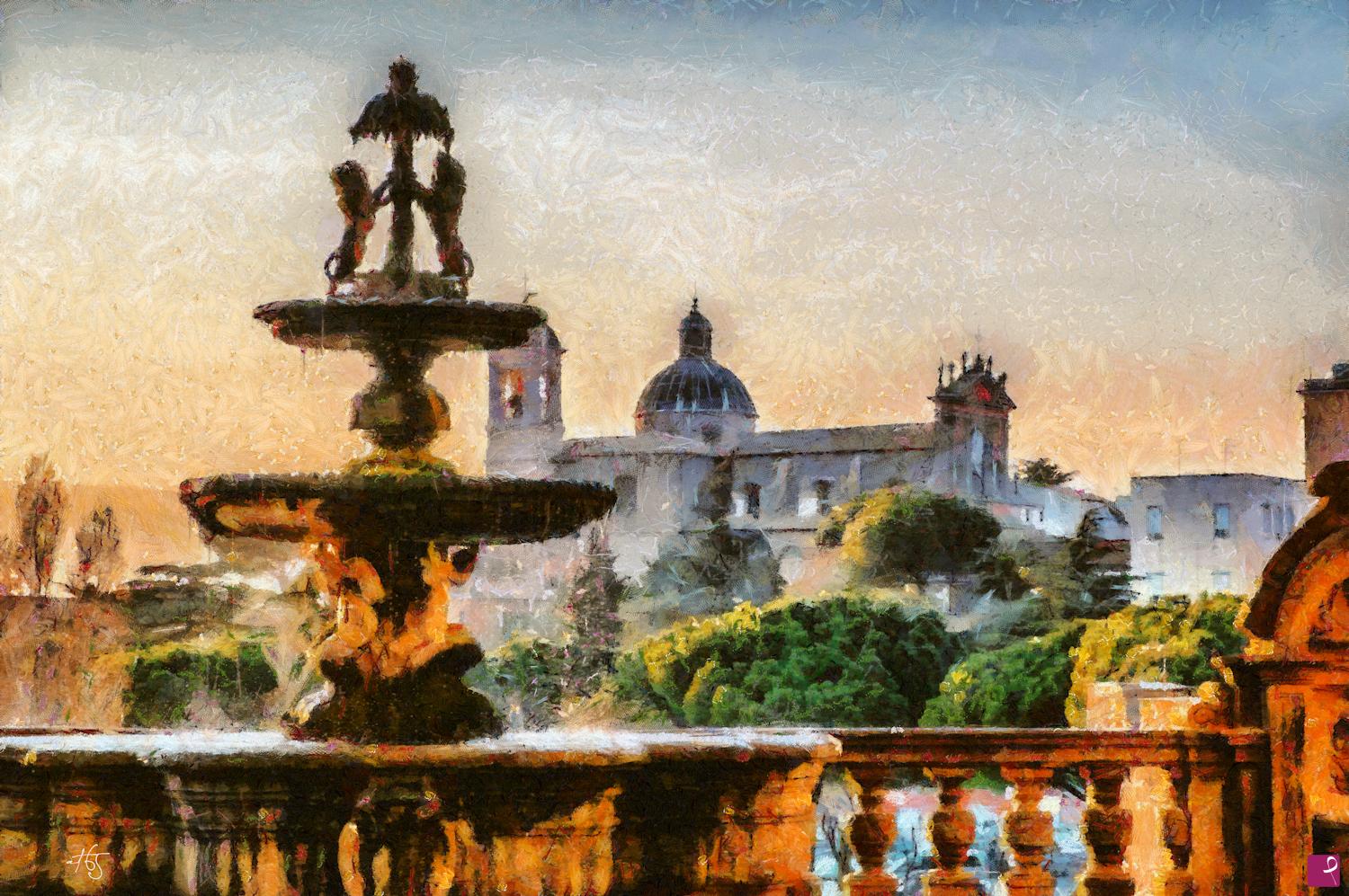 quadri in vendita online - Viterbo, fontana del Comune
