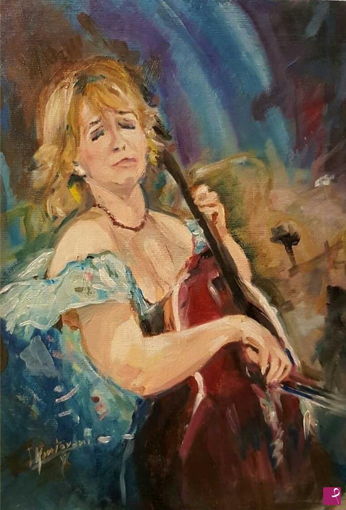 quadri in vendita online - Vocalise di Rachmaninov, la violoncellista