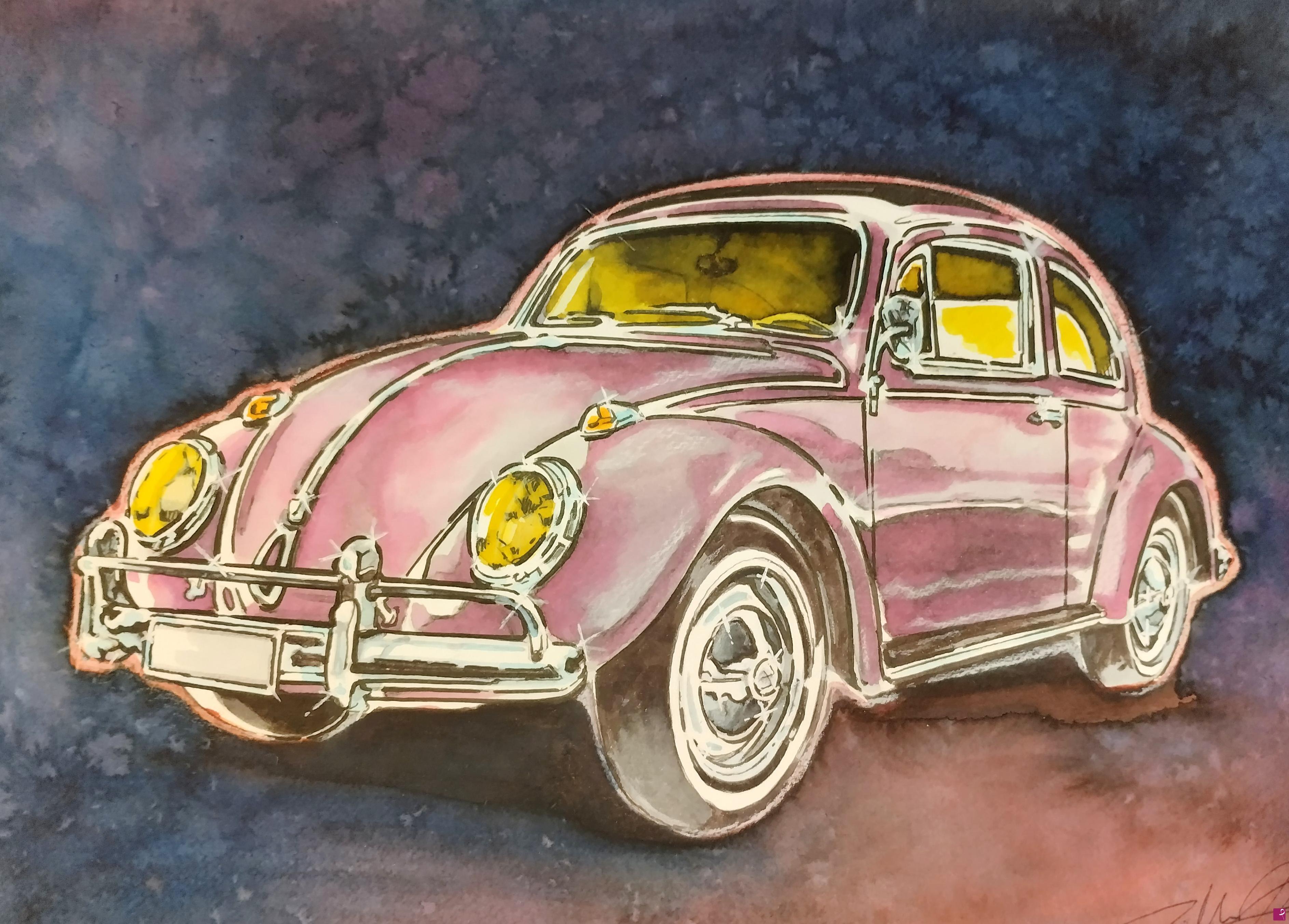 quadri in vendita online - VOLKSWAGEN MAGGIOLINO ROSA 