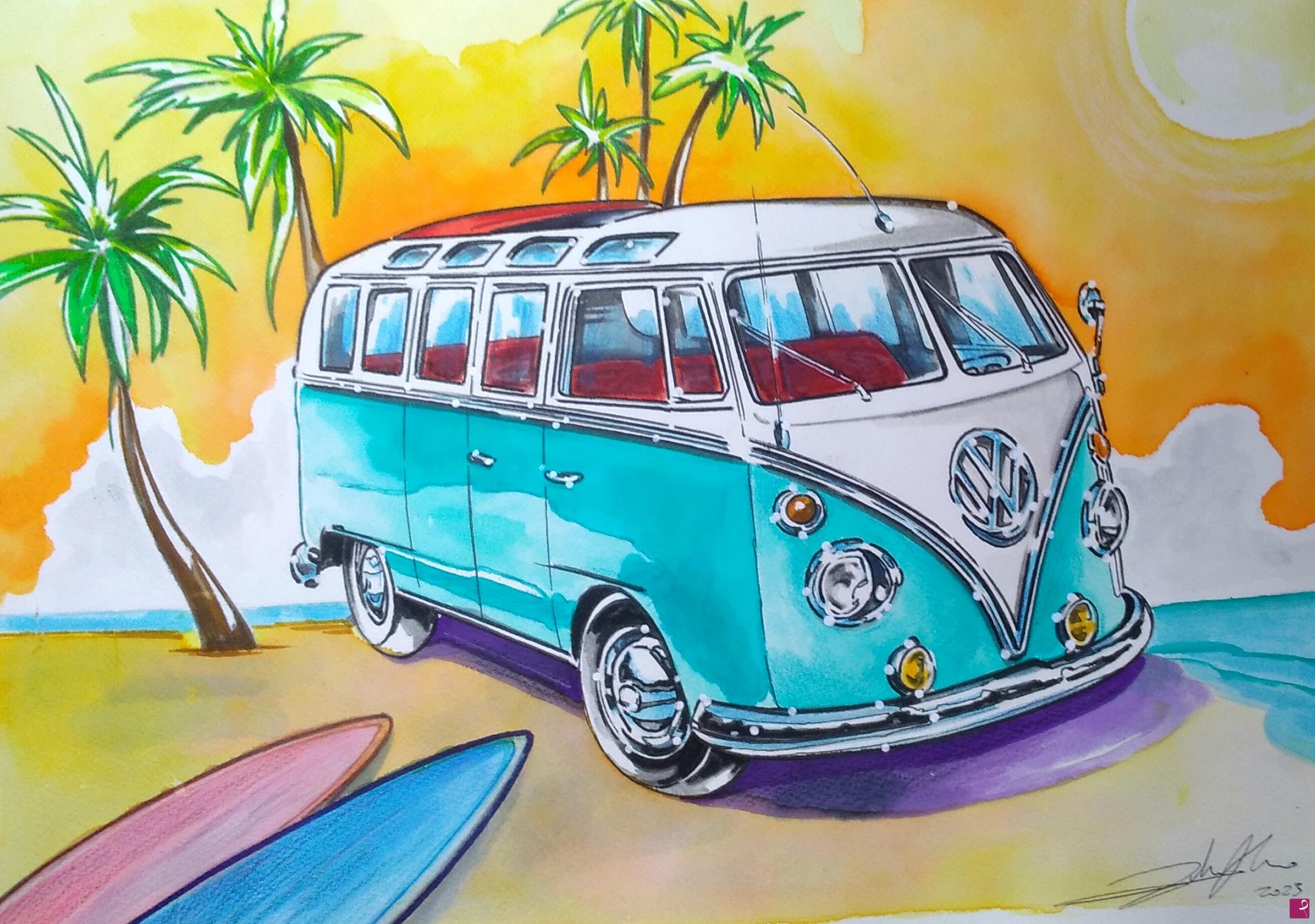 quadri in vendita online - VOLKSWAGEN T1 VAN SURF bully samba