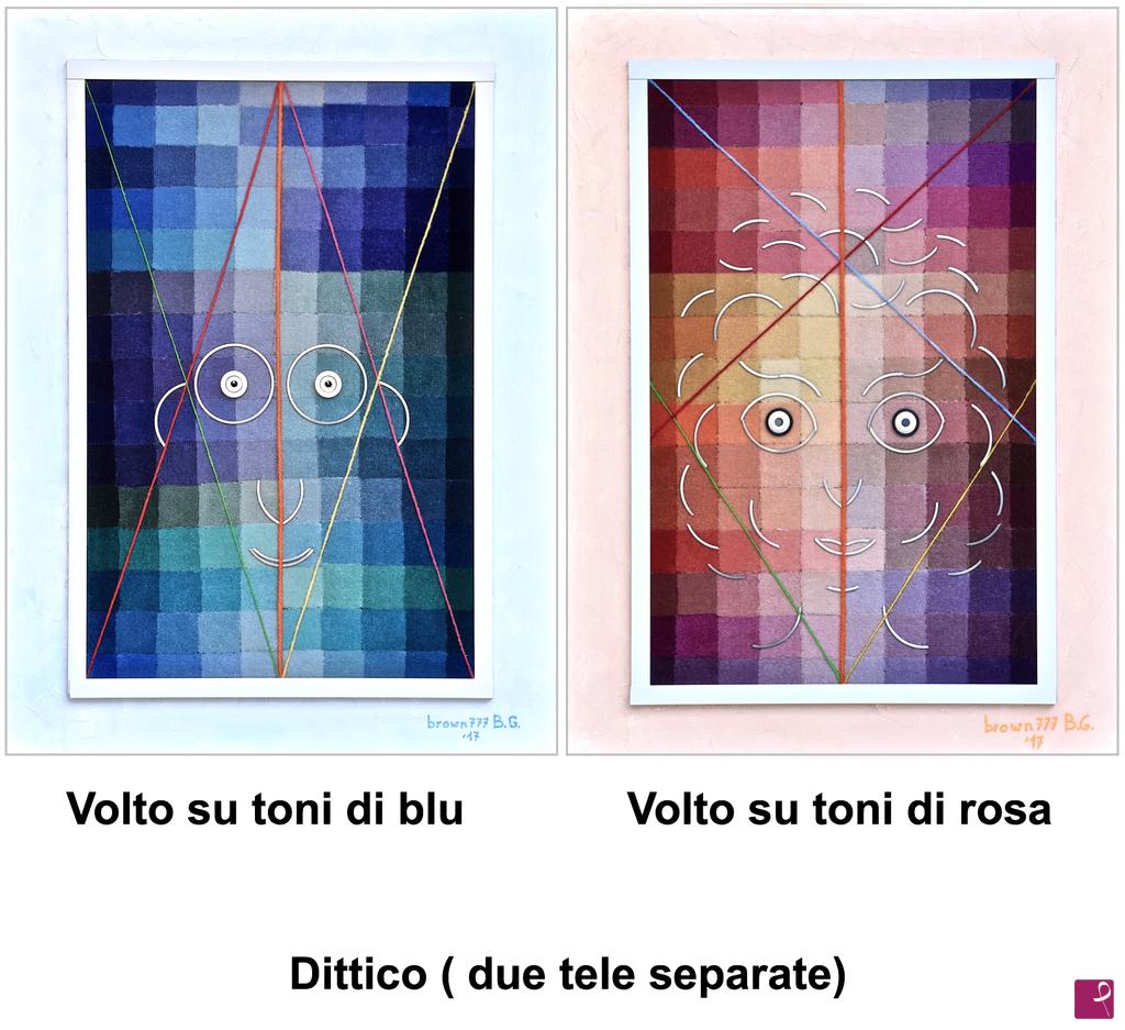 quadri in vendita online - Volti su toni di blu e di rosa ( dittico lui e lei)