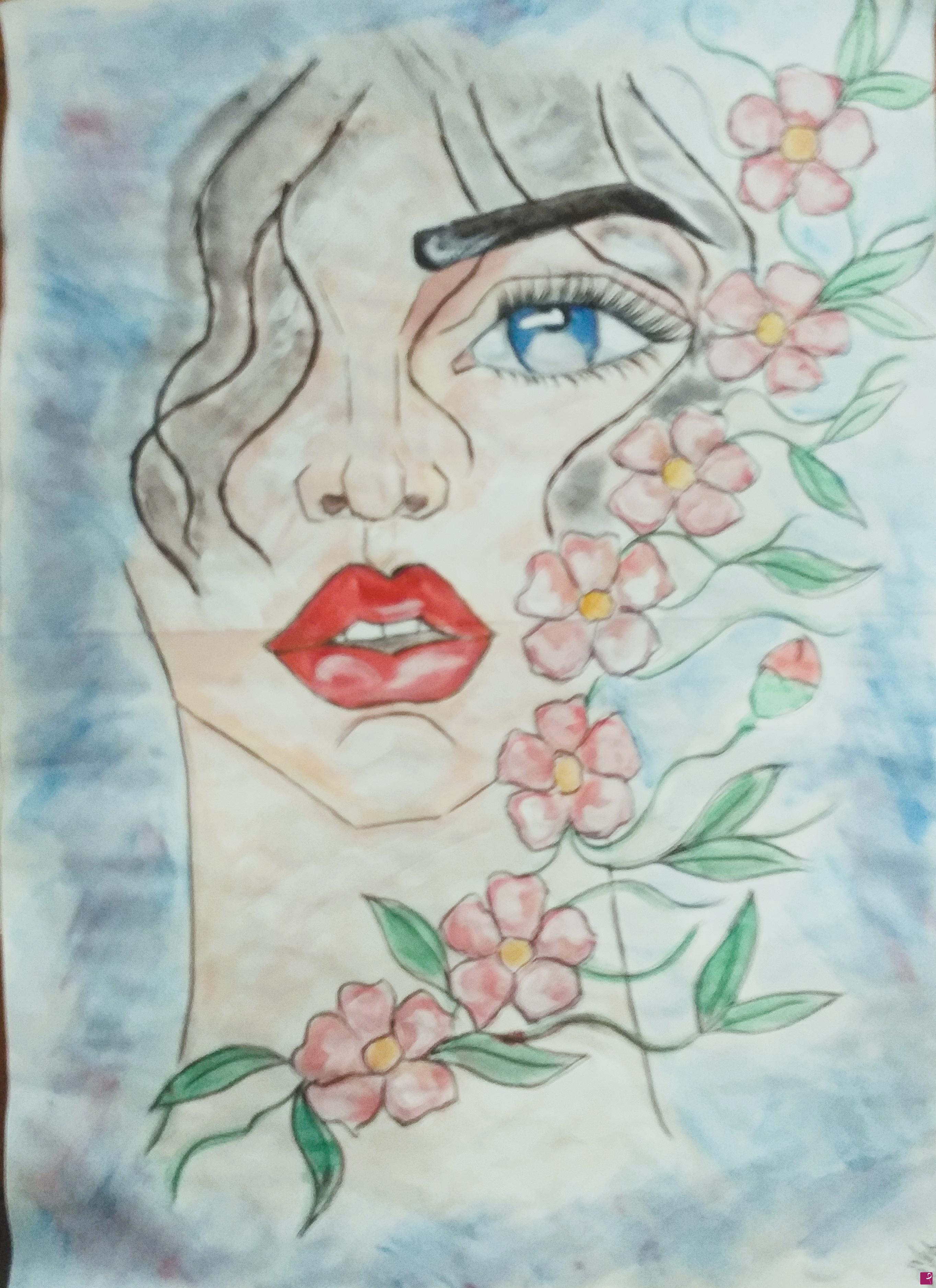 quadri in vendita online - Volto di donna con fiori