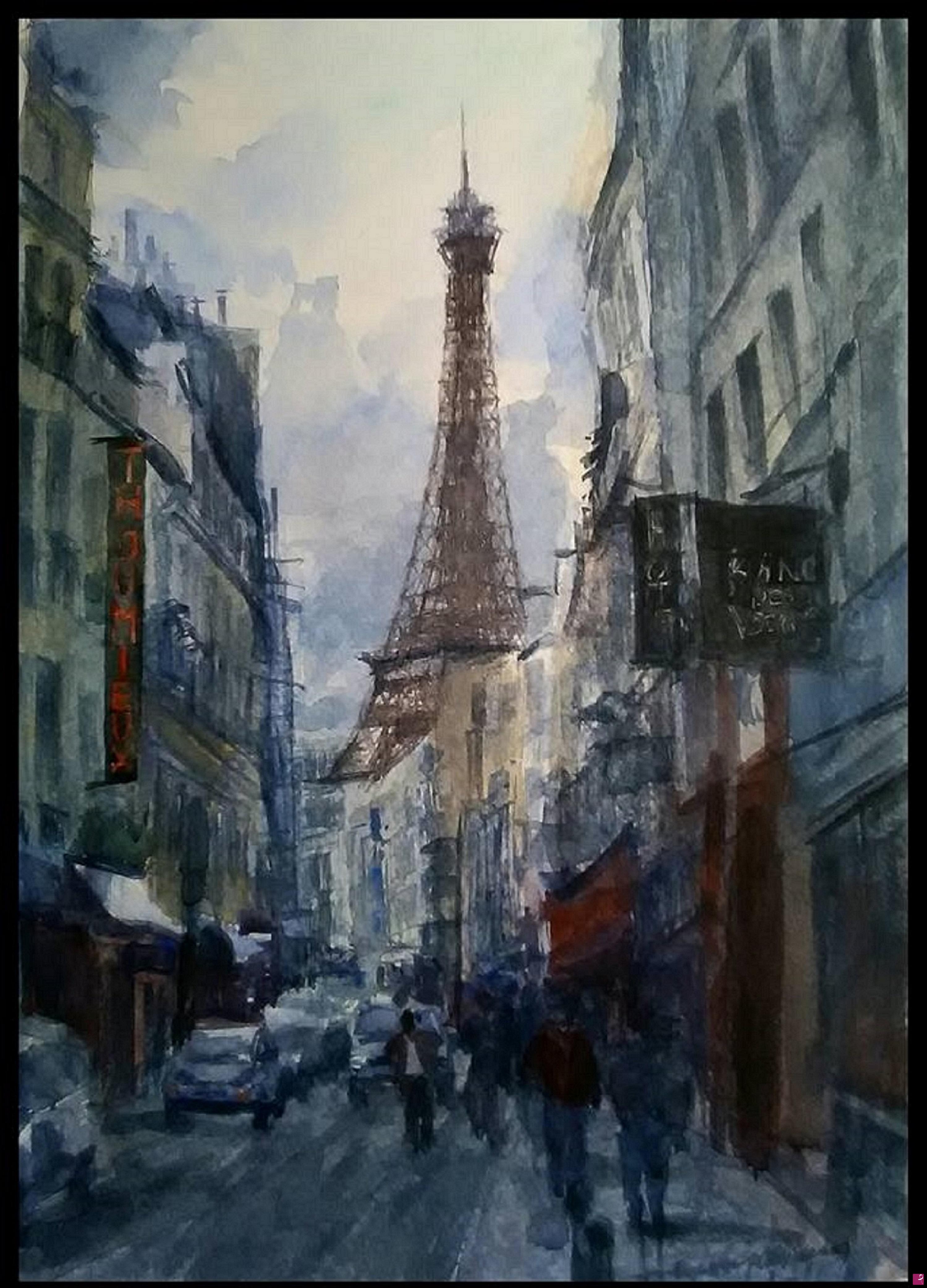 quadri in vendita online - vue sur la Tour Eiffel et Rue parisienne