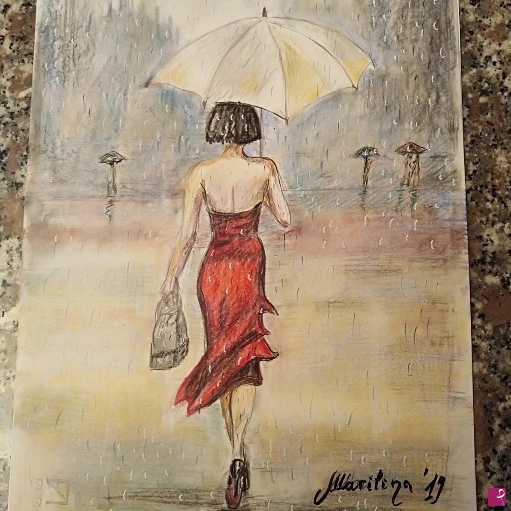 quadri in vendita online - Walking in the rain