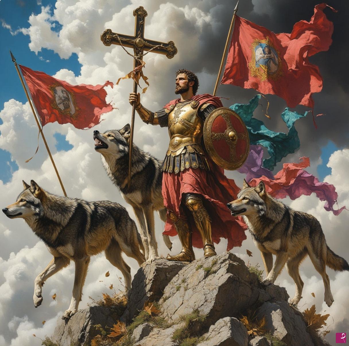 quadri in vendita online - Warrior and wolves 