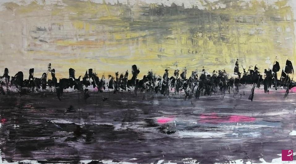 quadri in vendita online - Wastelands VV L' Armata avanza Dipinto su tela originale quadro astratto moderno paesaggio Lovisi Valter 150 x 80 2021