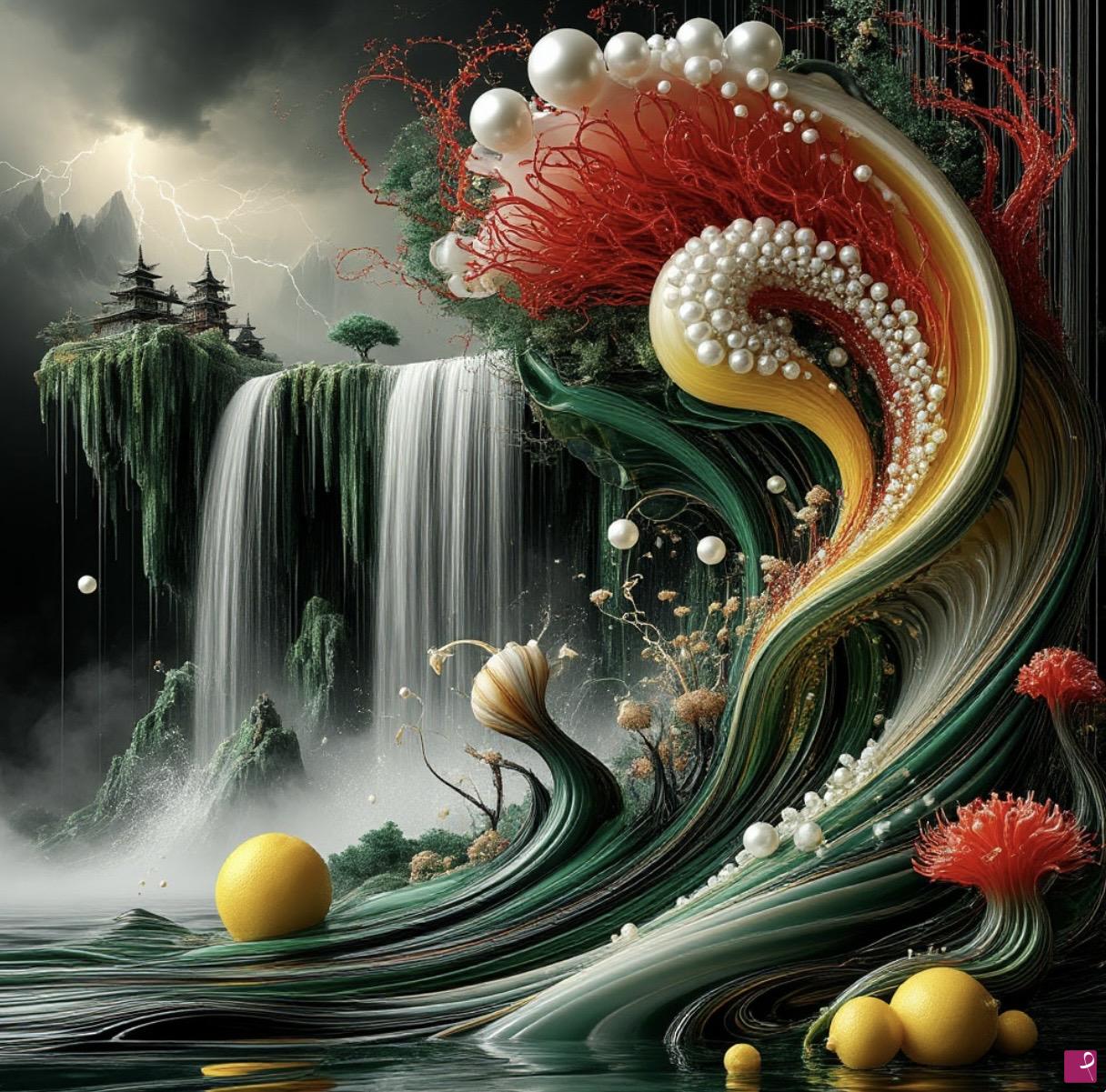 quadri in vendita online - Waterfall before rain
