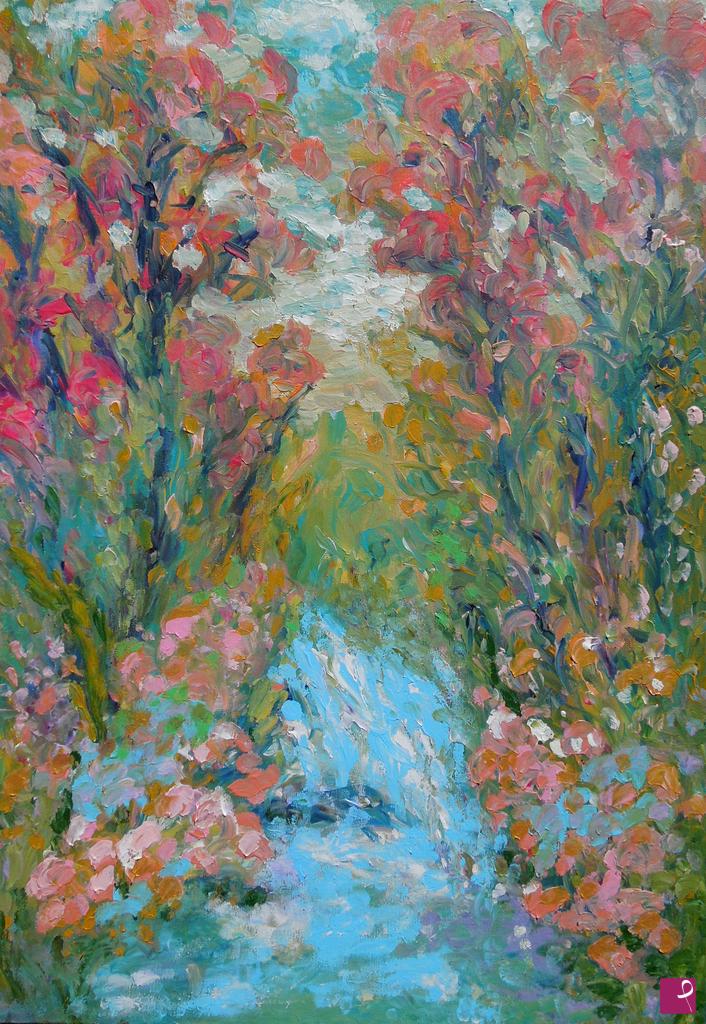quadri in vendita online - Waterfall in the spring forest - 303