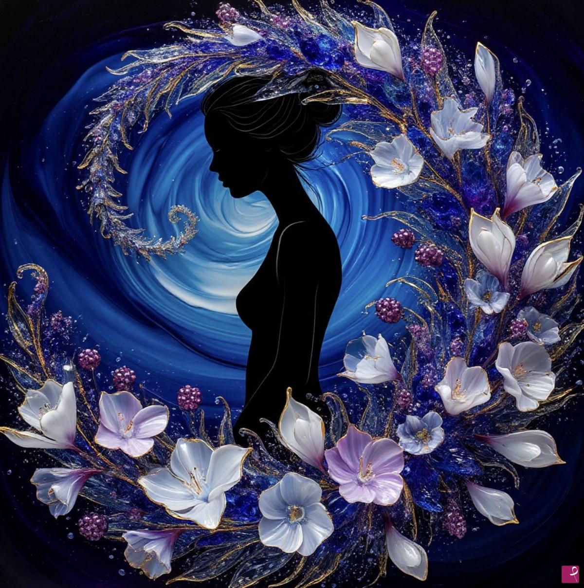quadri in vendita online - Waves flowers and woman 