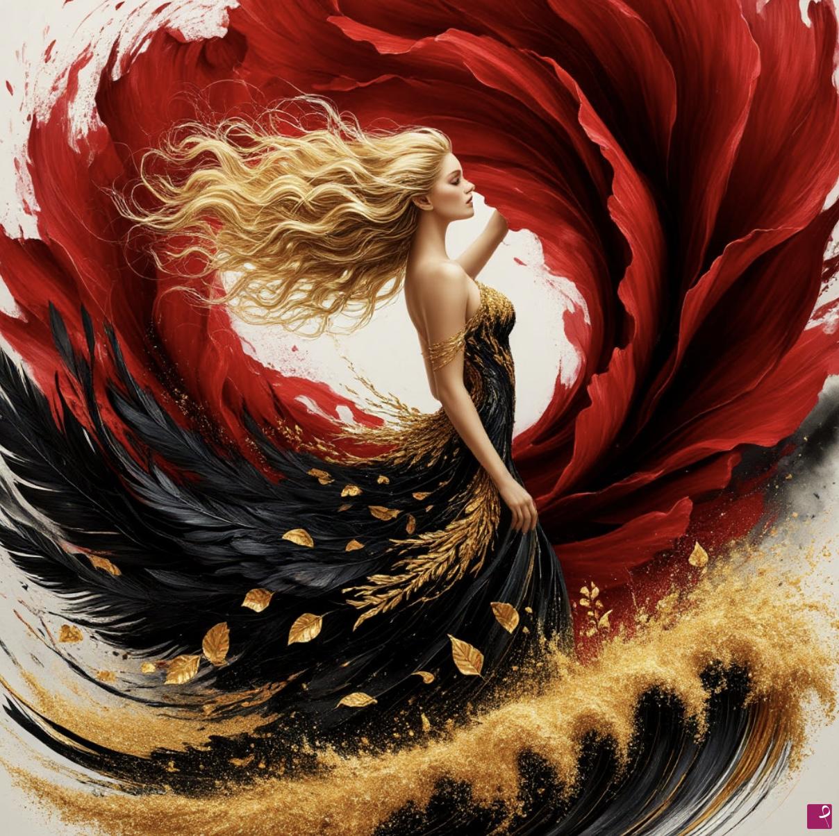 quadri in vendita online - Waves from flowers and girl 