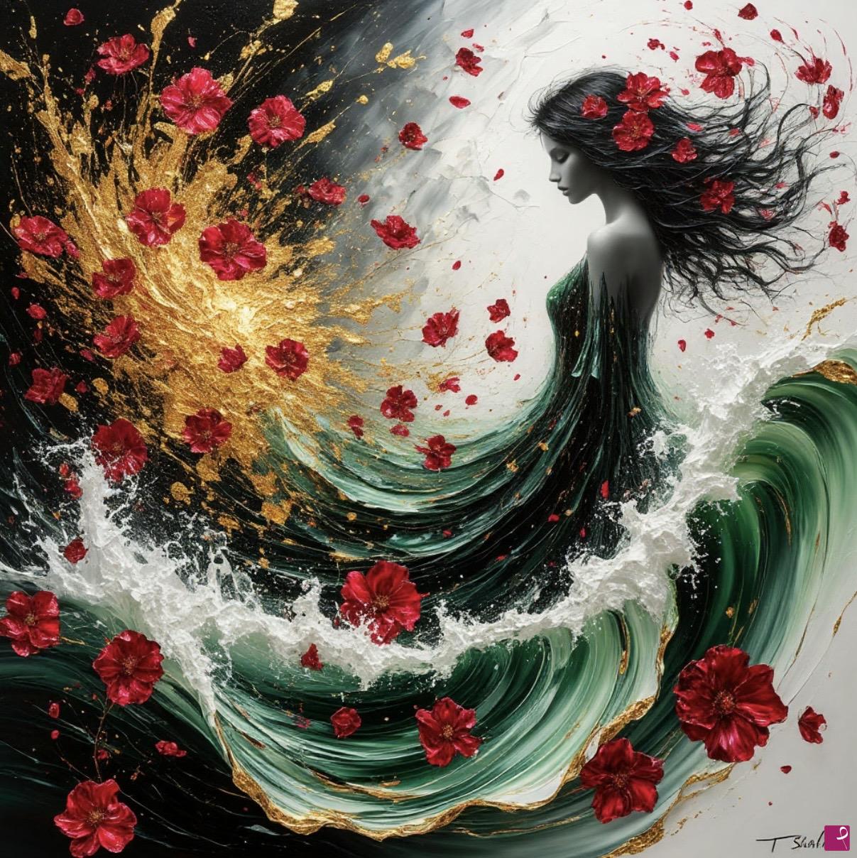 quadri in vendita online - Waves, girl, rad flowers