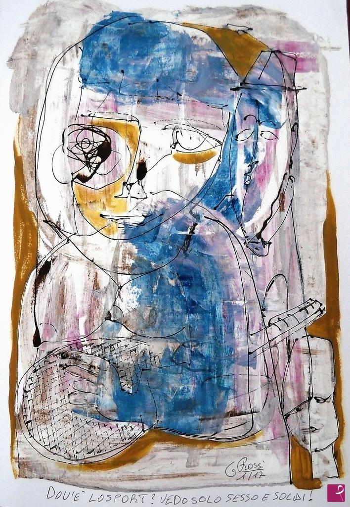 quadri in vendita online - "Where's the sport, I see only sex"--"Dov'è lo sport,io vedo solo sesso" 33x48 cm tecnica mista su carta pezzo unico