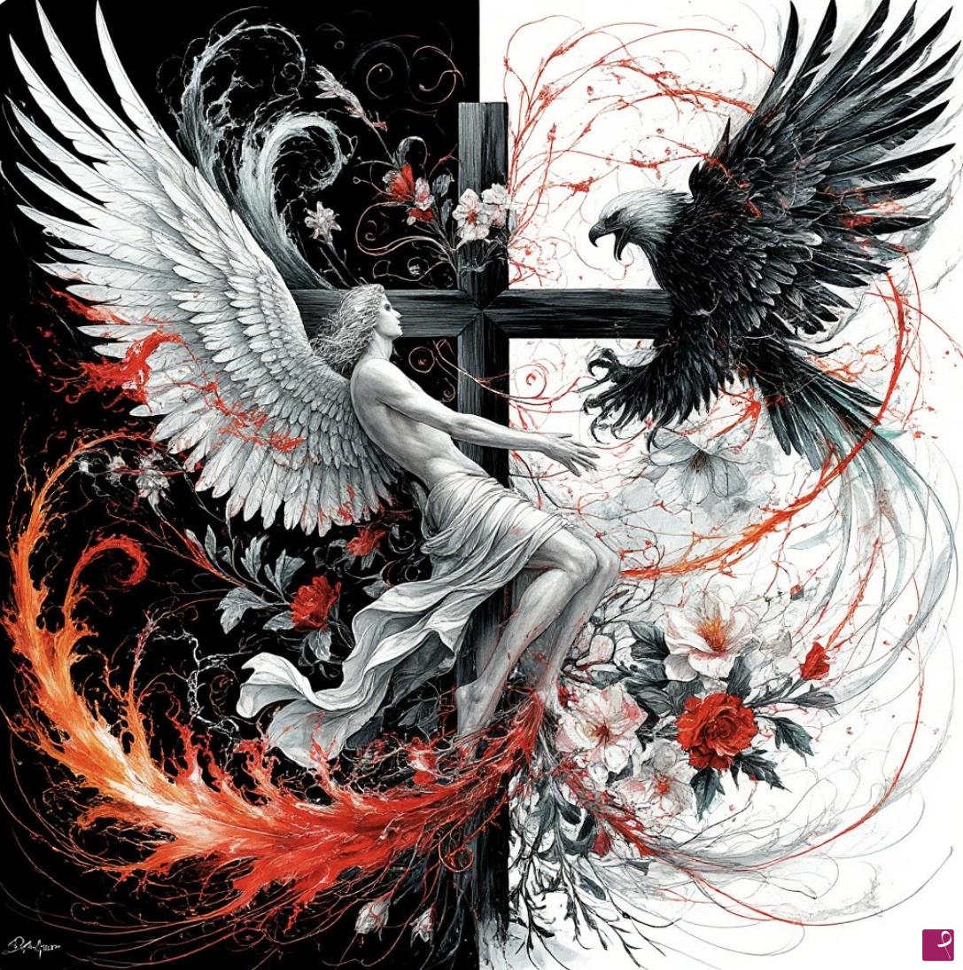 quadri in vendita online - White angel and black eagle
