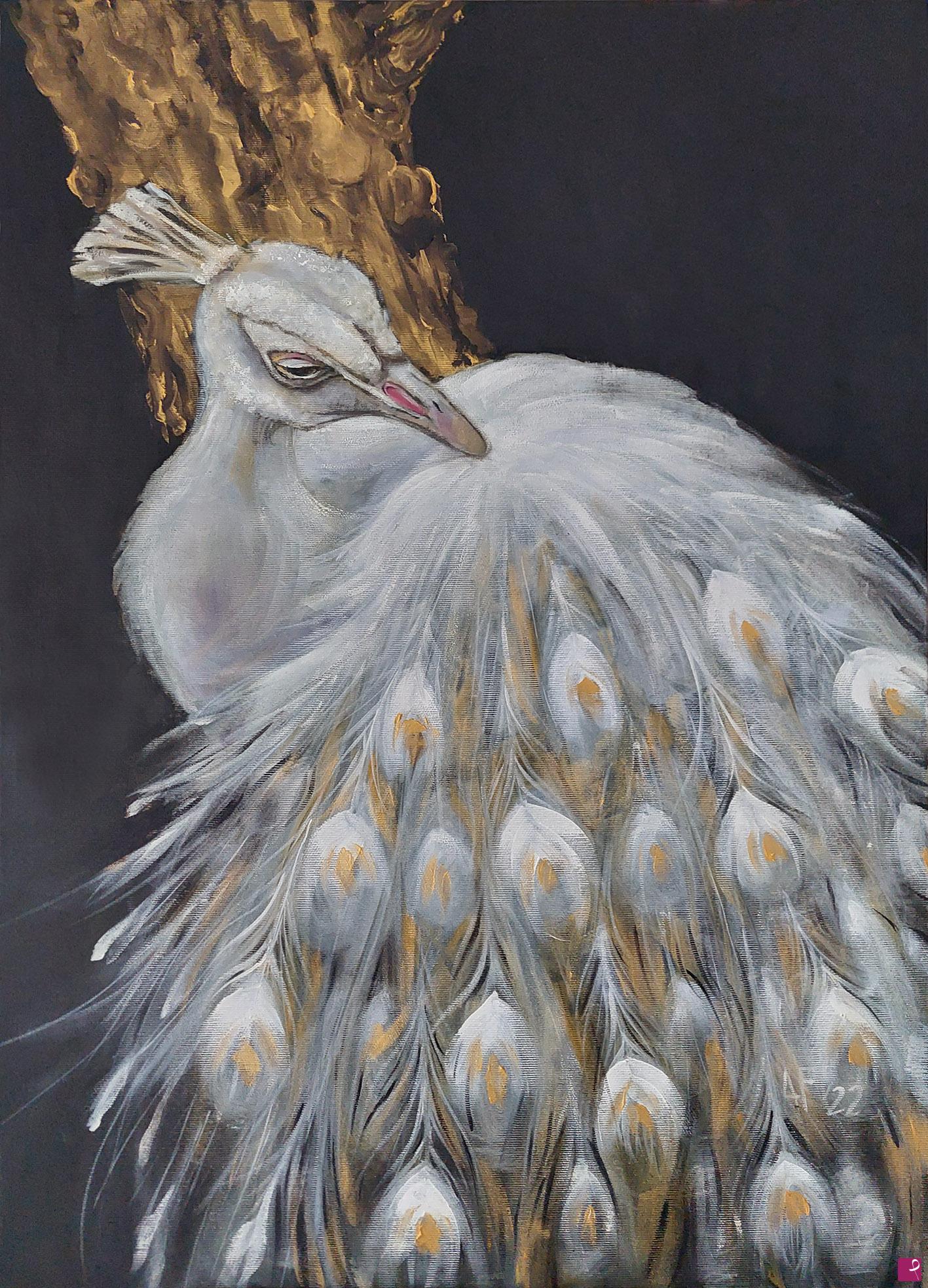 quadri in vendita online - White peacock, it looks like a bride