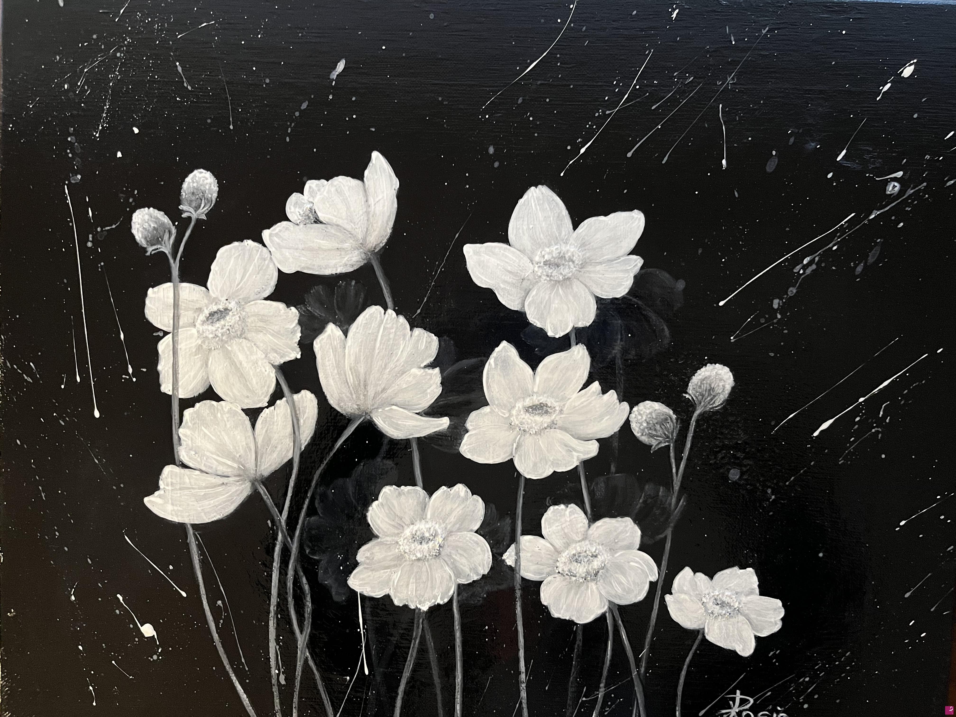 quadri in vendita online - White Poppies in the dark 